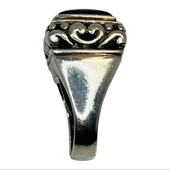 925 Thailand Silver Filigree Square Statement Ring with Black Onyx Cabochon Sz 9 - Picture 10 of 13